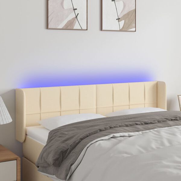 vidaXL T&ecirc;te de lit &agrave; LED Cr&egrave;me 147x16x78/88 cm Tissu