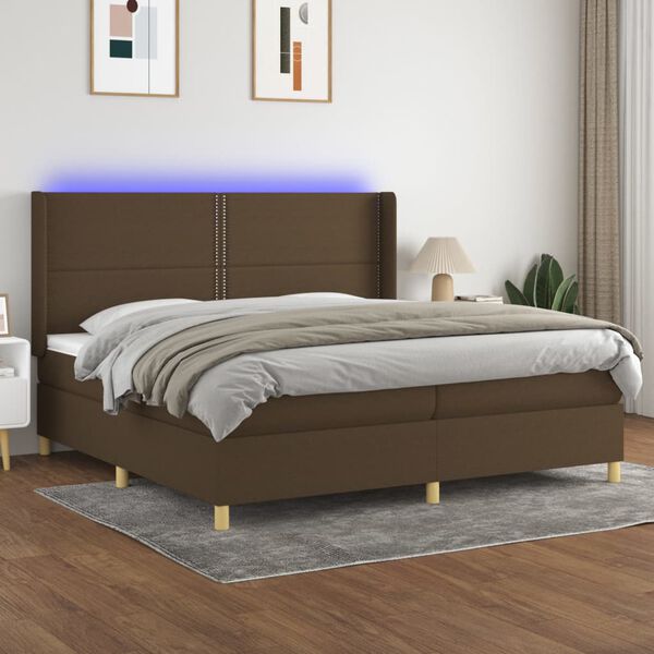 vidaXL Sommier &agrave; lattes de lit matelas et LED Marron fonc&eacute; 200x200 cm