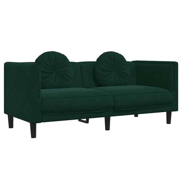 vidaXL Canap&eacute; avec coussins 2 places vert fonc&eacute; velours