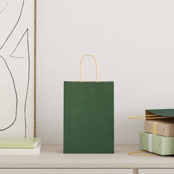 vidaXL Sacs en papier 50 pcs avec poign&eacute;es vert 15x8x21 cm