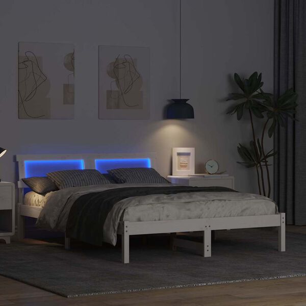 vidaXL Cadre de lit avec tête de lit Blanc 120 x 200 cm Pin massif