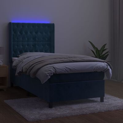 vidaXL Sommier tapissier matelas et LED Bleu foncé 100x200 cm Velours