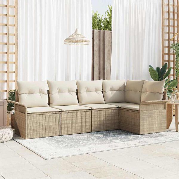 vidaXL Ensemble de canap&eacute; de jardin 5 pcs Beige polyrotin