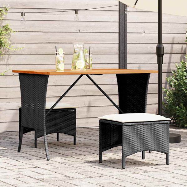 vidaXL Ensemble &agrave; manger de jardin avec coussins 3 pcs Noir