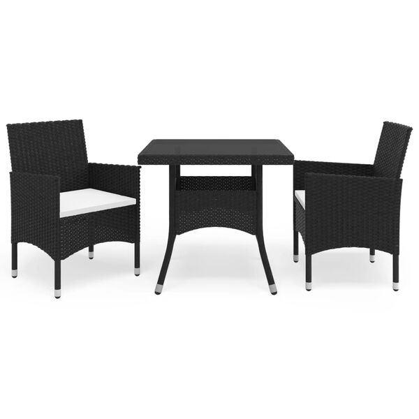 vidaXL Ensemble à manger de jardin 3 pcs Noir Résine tressée et verre