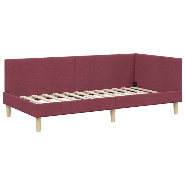 vidaXL Cadre de lit d'angle avec t&ecirc;te de lit Bordeaux 90 cm x 190 cm