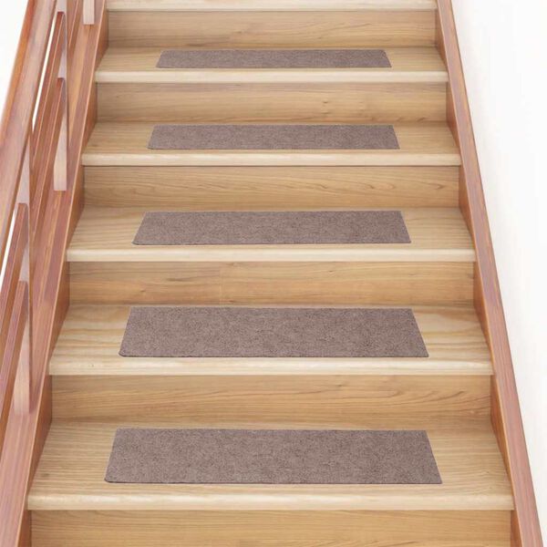 vidaXL Tapis d'escalier autocollants 15 pi&egrave;ces 76 x 20 cm Marron clair Rectangulaire
