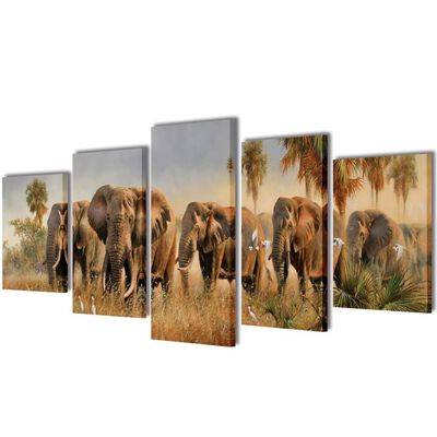 Set de toiles murales imprimées Éléphants 200 x 100 cm