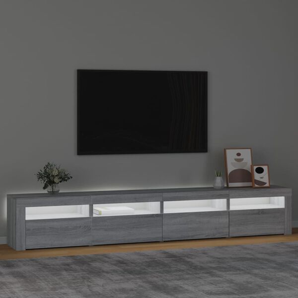 vidaXL Meuble TV avec lumi&egrave;res LED Sonoma gris 240x35x40 cm