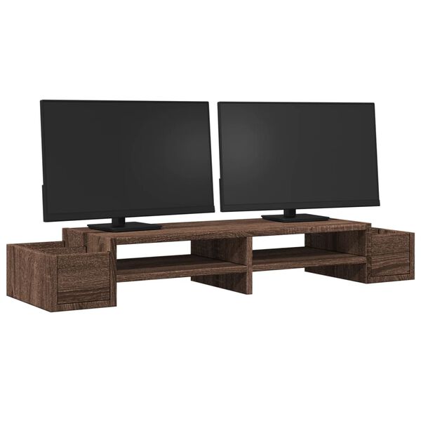 vidaXL Support de moniteur avec rangement ch&ecirc;ne marron bois ing&eacute;nierie