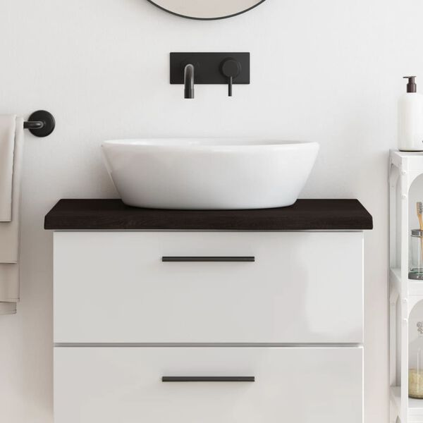 vidaXL Comptoir de salle de bain marron fonc&eacute; bois massif trait&eacute;