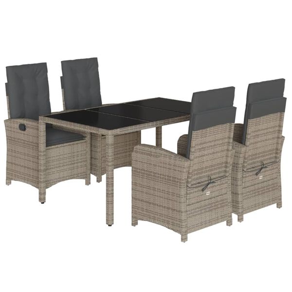 vidaXL Ensemble &agrave; manger de jardin 5 pcs coussins gris r&eacute;sine tress&eacute;e