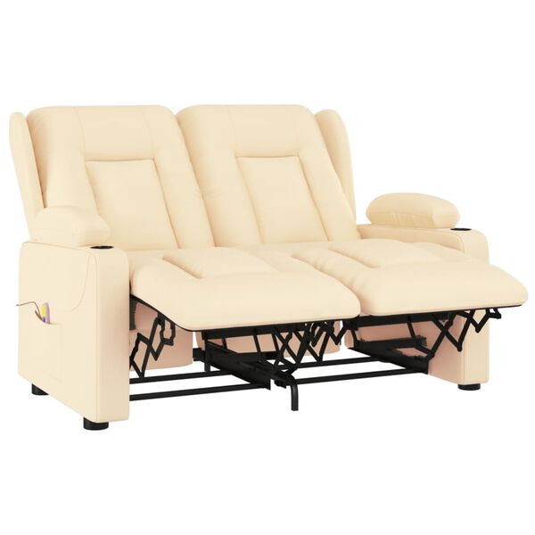 vidaXL Fauteuil inclinable et porte-gobelets 2 places cr&egrave;me similicuir