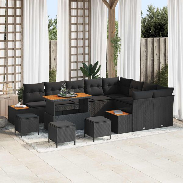 vidaXL Ensemble de canap&eacute; de jardin 13 pcs Noir polyrotin