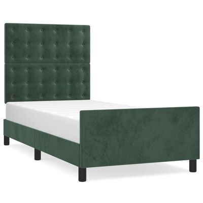 vidaXL Cadre de lit avec tête de lit Vert foncé 90x190 cm Velours