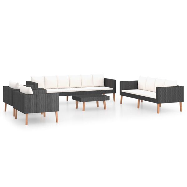vidaXL Salon de jardin 5 pcs avec coussins r&eacute;sine tress&eacute;e noir