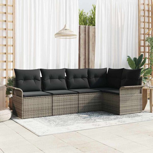 vidaXL Ensemble de canap&eacute; de jardin avec stockage 5 pcs Gris polyrotin