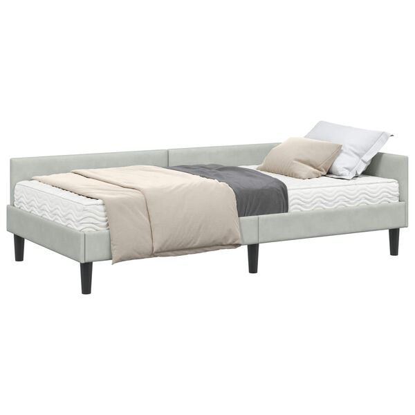 vidaXL Cadre de lit d'angle avec matelas 2 pcs Gris clair Velours