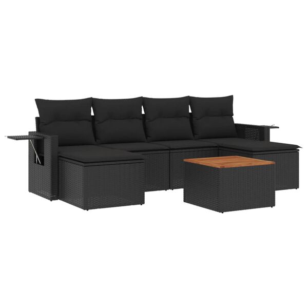 vidaXL Salon de jardin 7 pcs avec coussins noir r&eacute;sine tress&eacute;e