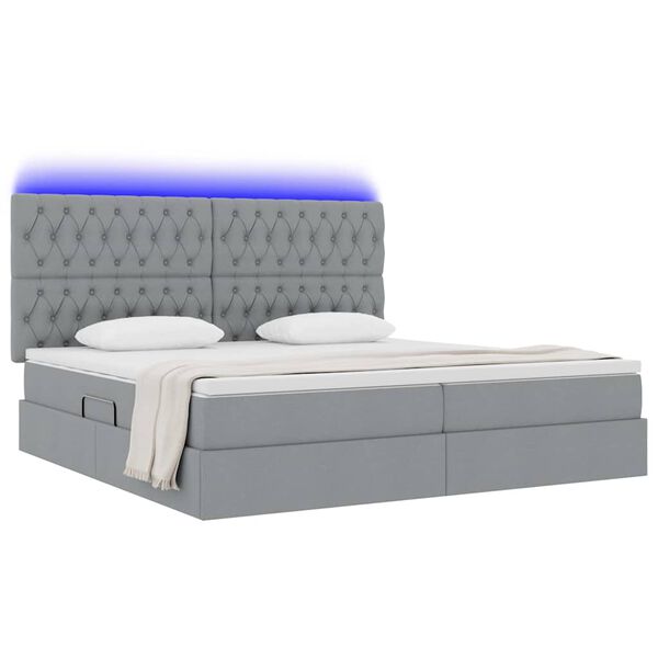 vidaXL Lit avec rangement et LED Gris clair 200 x 200 cm Polyester