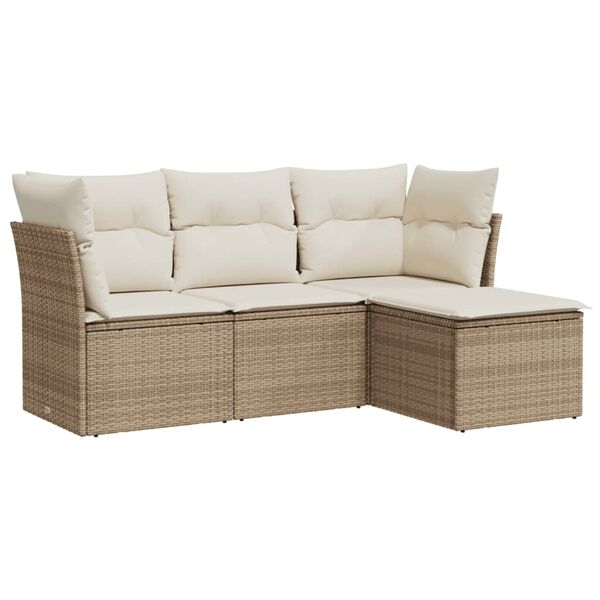 vidaXL Salon de jardin avec coussins 4 pcs beige r&eacute;sine tress&eacute;e