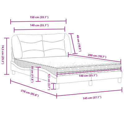 vidaXL Lit avec matelas noir 140x200 cm tissu