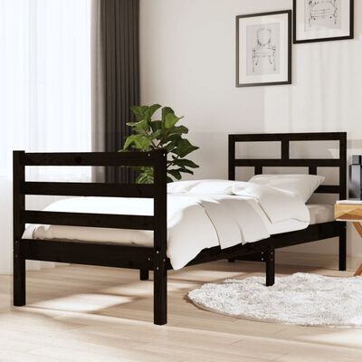 vidaXL Cadre de lit Noir 75x190 cm Petit simple Bois massif