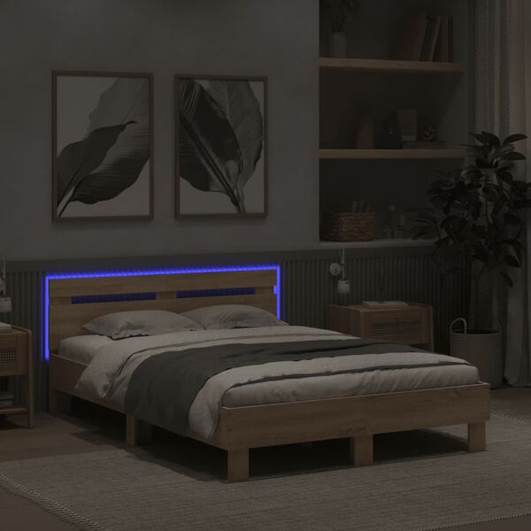 vidaXL Cadre de lit avec LED sans matelas chêne sonoma 120x190 cm