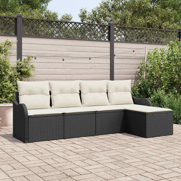 vidaXL Ensemble de canap&eacute; de jardin avec coussin 5 pcs Noir Poly rotin