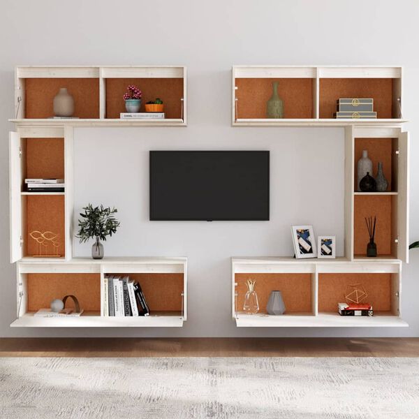 vidaXL Meubles TV 6 pcs Blanc Bois massif de pin
