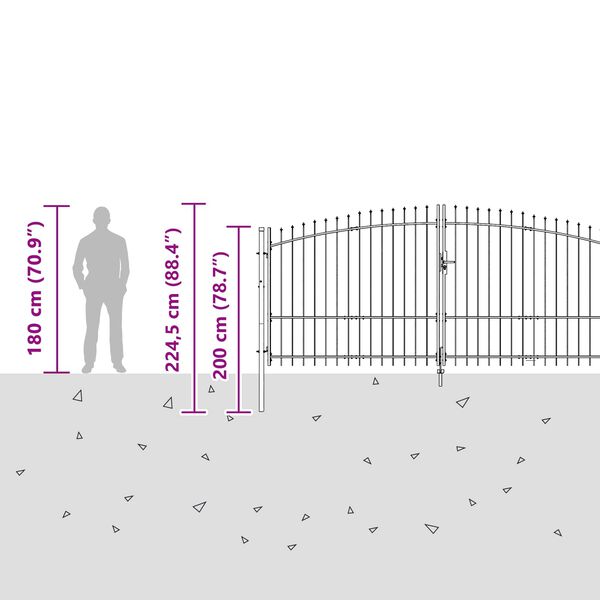 vidaXL Porte de Jardin avec verrouillage Gris 100 x 500 cm Acier