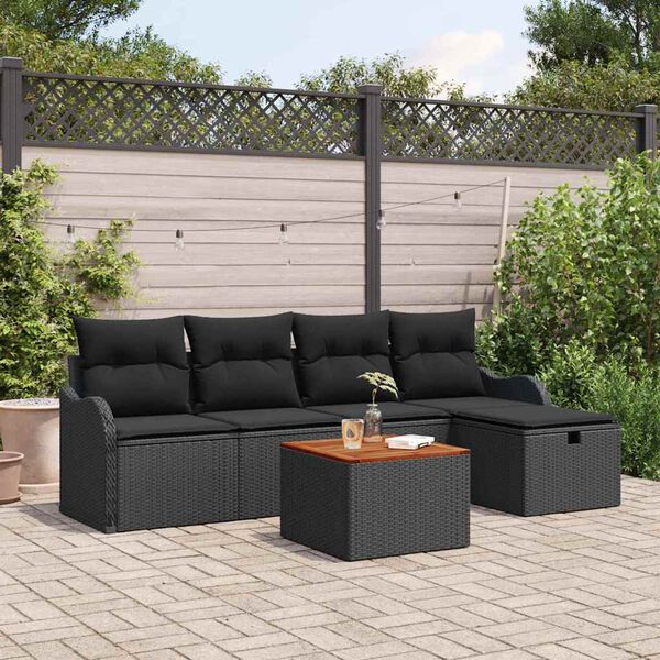 vidaXL Ensemble de canap&eacute; de jardin avec coussin 6 pcs Noir polyrotin
