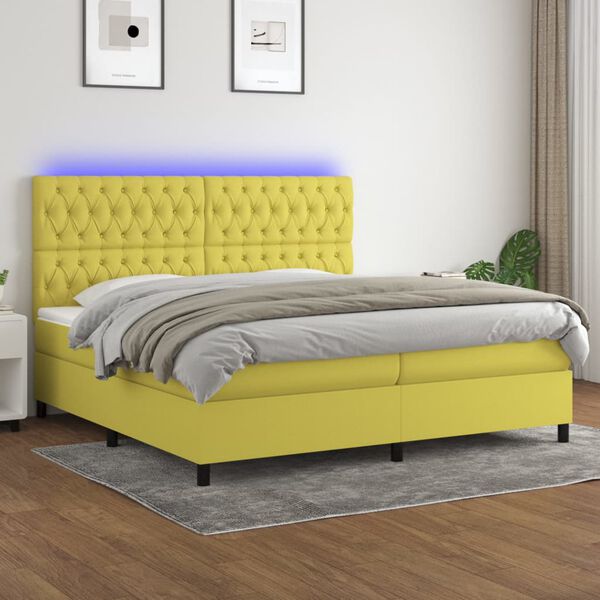 vidaXL Sommier &agrave; lattes de lit et matelas et LED Vert 200x200 cm Tissu