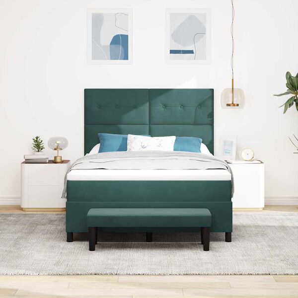 vidaXL Lit &agrave; ressorts avec matelas Vert fonc&eacute; 140 x 190 cm Velours