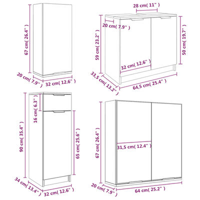 vidaXL Meubles de salle de bain 5 pcs Chêne fumé Bois d'ingénierie