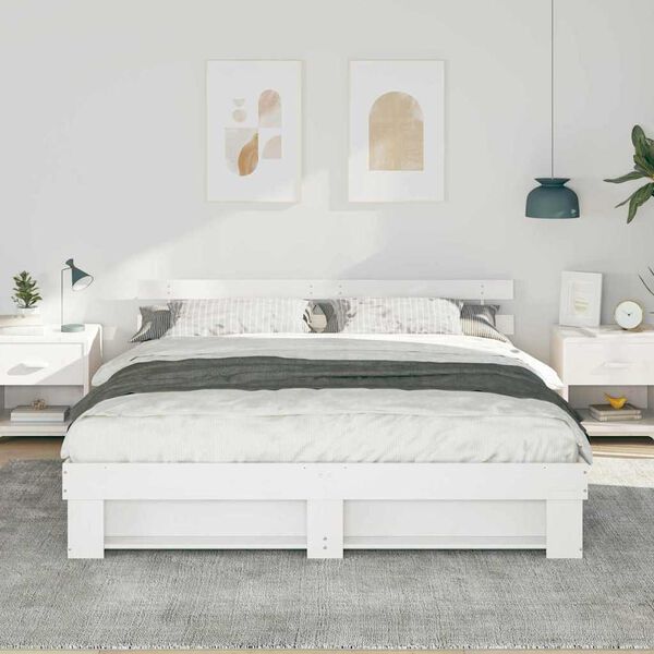 vidaXL Cadre de lit avec t&ecirc;te de lit Blanc 180 x 200 cm Pin massif