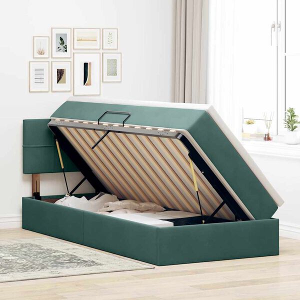 vidaXL Lit avec rangement et LED Vert fonc&eacute; 90 x 200 cm Velours