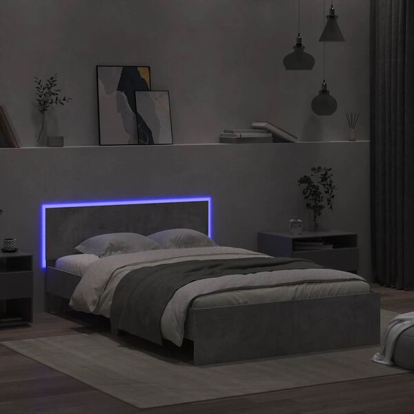 vidaXL Cadre de lit avec t&ecirc;te de lit et LED gris b&eacute;ton 120x200 cm
