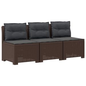 vidaXL Canap&eacute; de jardin 3 places avec coussins look rattan PP Marron