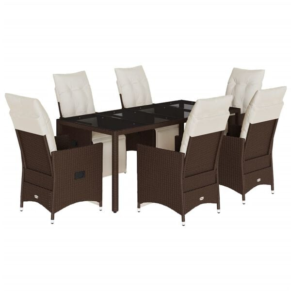 vidaXL Ensemble de bistro de jardin 7 pcs coussins marron poly rotin