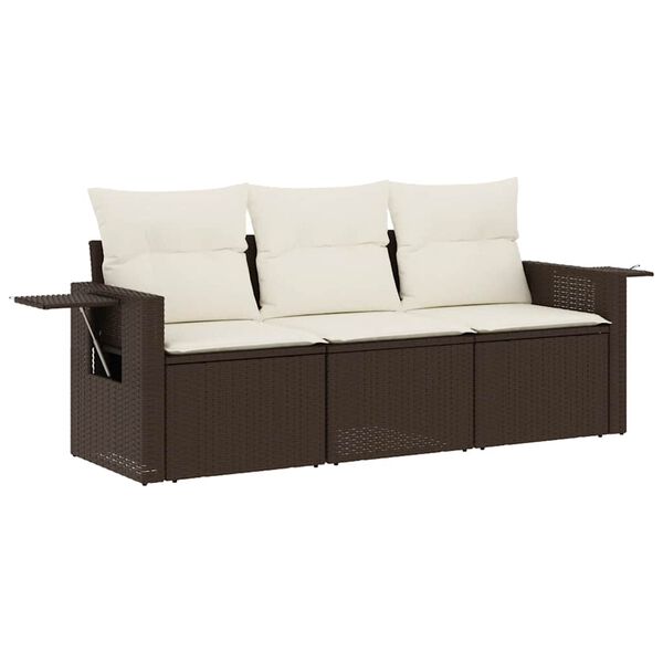 vidaXL Salon de jardin avec coussins 3 pcs marron r&eacute;sine tress&eacute;e