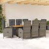 vidaXL Ensemble &agrave; manger de jardin 9 pcs coussins gris r&eacute;sine tress&eacute;e