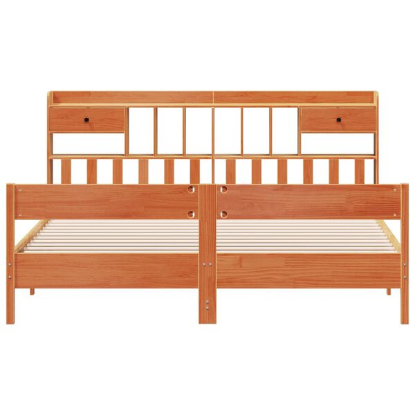 vidaXL Lit biblioth&egrave;que sans matelas cire marron 200x200 cm pin massif