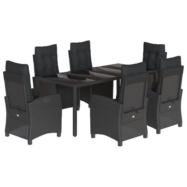 vidaXL Ensemble &agrave; manger de jardin coussins 7pcs Noir R&eacute;sine tress&eacute;e