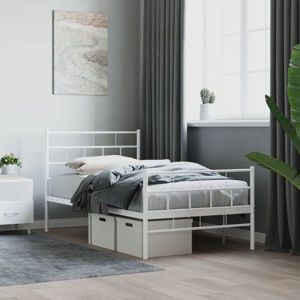 vidaXL Cadre de lit m&eacute;tal sans matelas avec pied de lit blanc 80x200cm