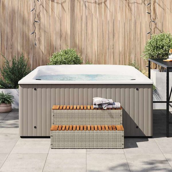 VidaXL Marche bain &agrave; remous gris clair 100x50x50,5 cm acacia massif