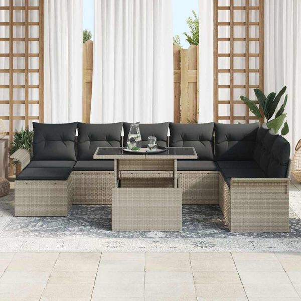 vidaXL Ensemble de canap&eacute; de jardin 9 pcs Gris clair Poly rotin