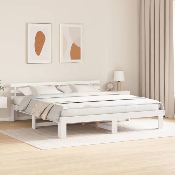 vidaXL Cadre de lit avec t&ecirc;te de lit Blanc 200 x 200 cm Pin massif