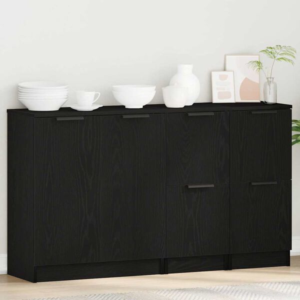 vidaXL Buffet 3 pcs Chêne noir Bois d'ingénierie