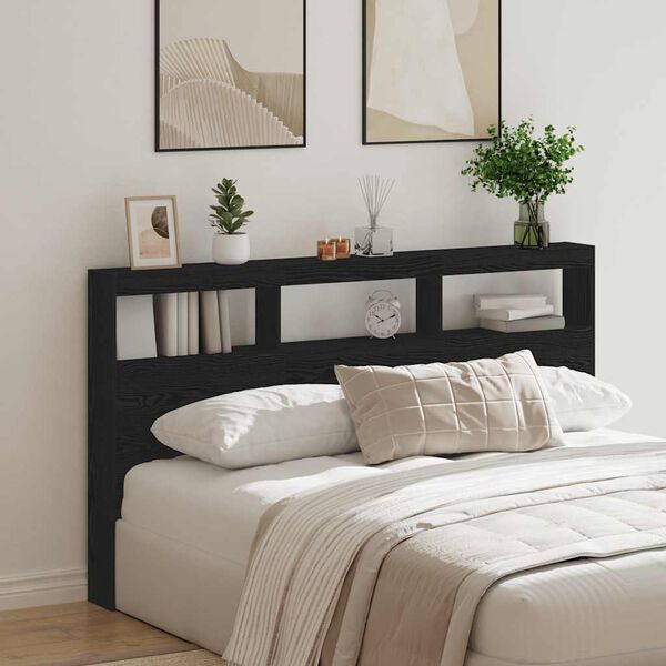 vidaXL Armoire t&ecirc;te de lit avec LED ch&ecirc;ne noir 180x17x102 cm